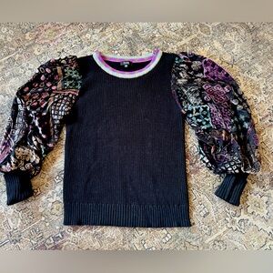 Anthropologie Fate Sweater Large Burnout Velvet Contrast Balloon Sleeves